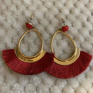Gold with burnt red dangle earring
